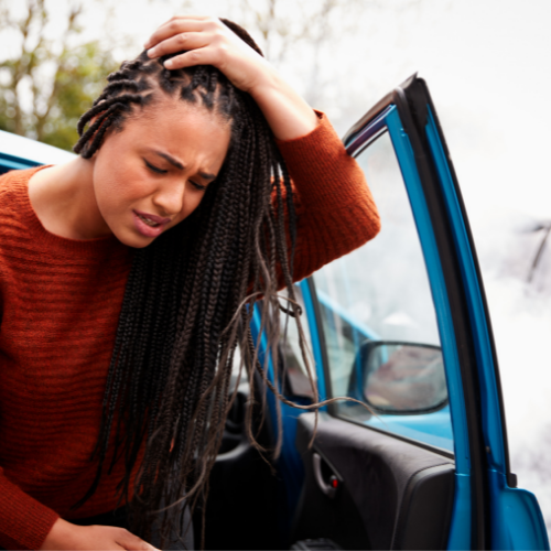 Woman with head trauma from car accident